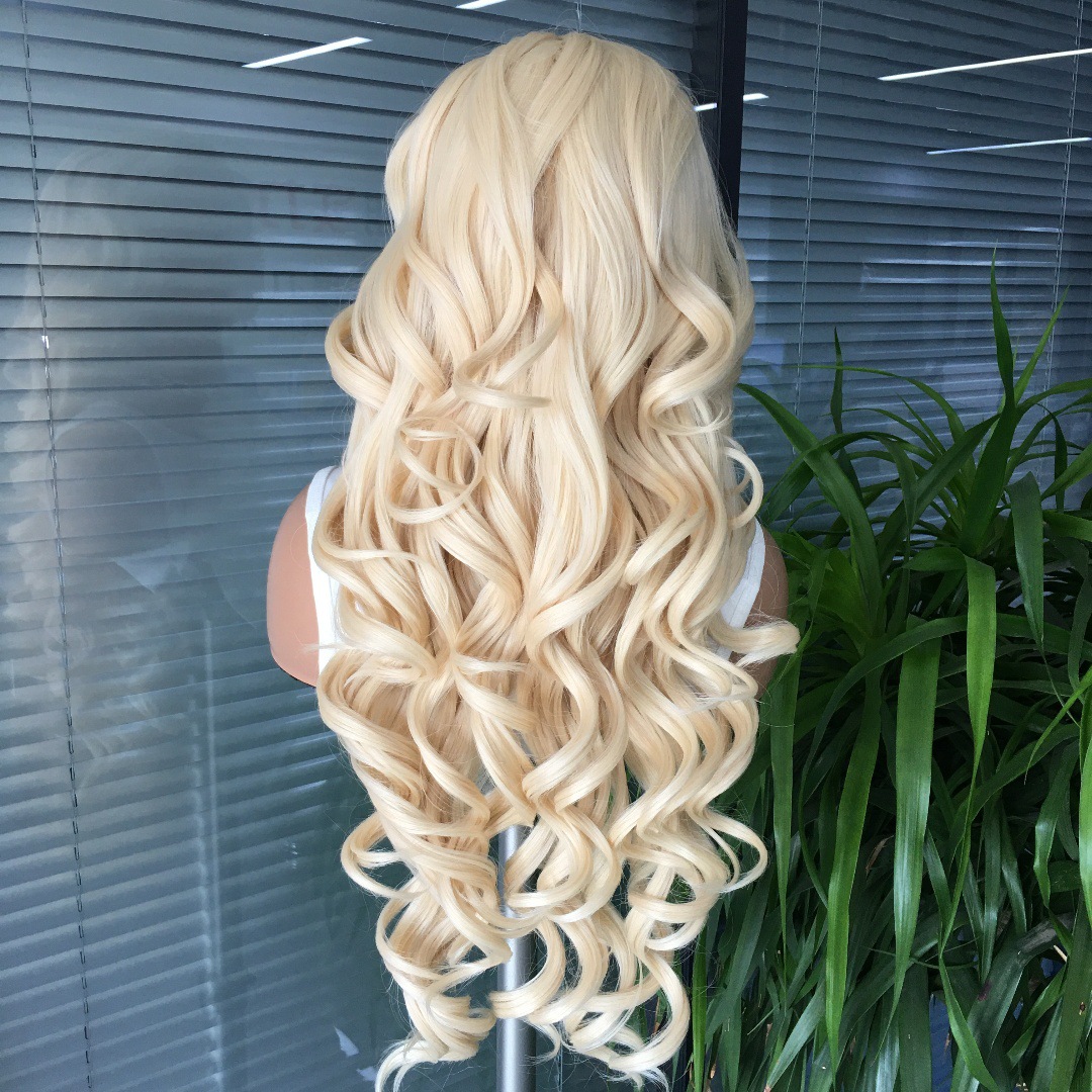 13x4 synthetic lace wig # 613 mid split large wave cross-border European and American wig head cover manufacturer wholesale 13x4 synthetic lace wig # 613 mid split large wave cross-border European and American wig head cover manufacturer wholesale
