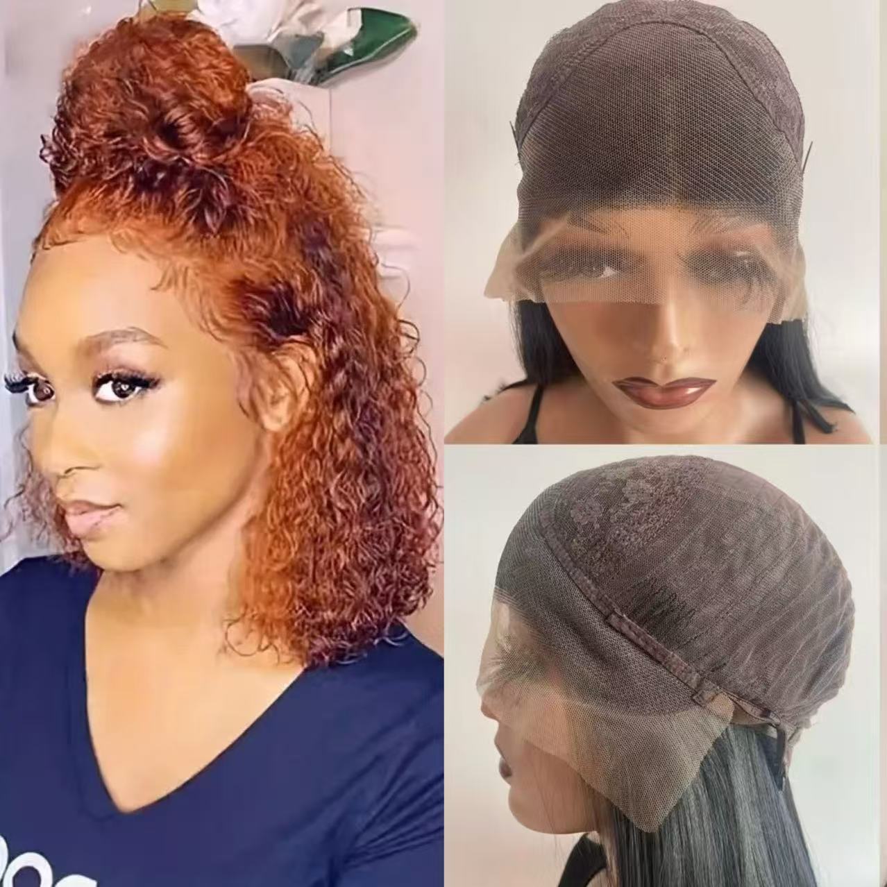 13 * 4 Amazon Cross border Fashion Short Hair Roll Wig African Women's Small Roll Natural Front Lace Synthetic Headset