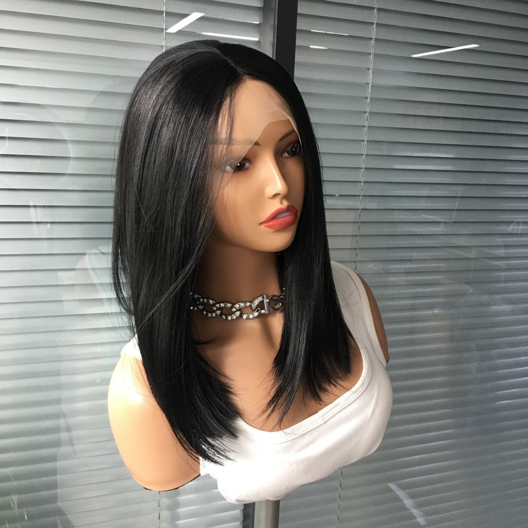 13x4 front lace synthetic wig, split bob headband, 14 inch factory direct sales, foreign trade hot selling, one piece hair replacement 13x4 front lace synthetic wig, split bob headband, 14 inch factory direct sales, foreign trade hot selling, one piece hair replacement