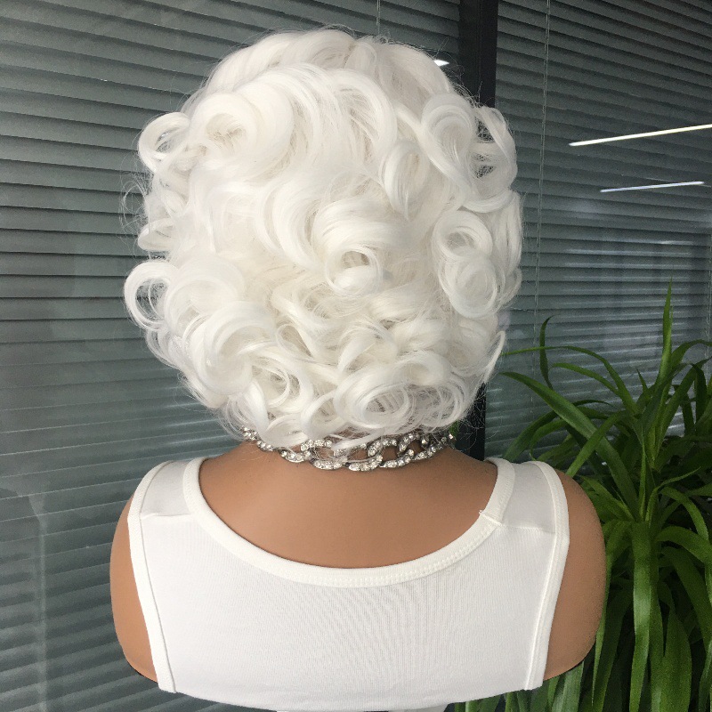 Celebrity style personality 13x4 front lace synthetic white wig internet famous short curly hair headband 10 inches Celebrity style personality 13x4 front lace synthetic white wig internet famous short curly hair headband 10 inches