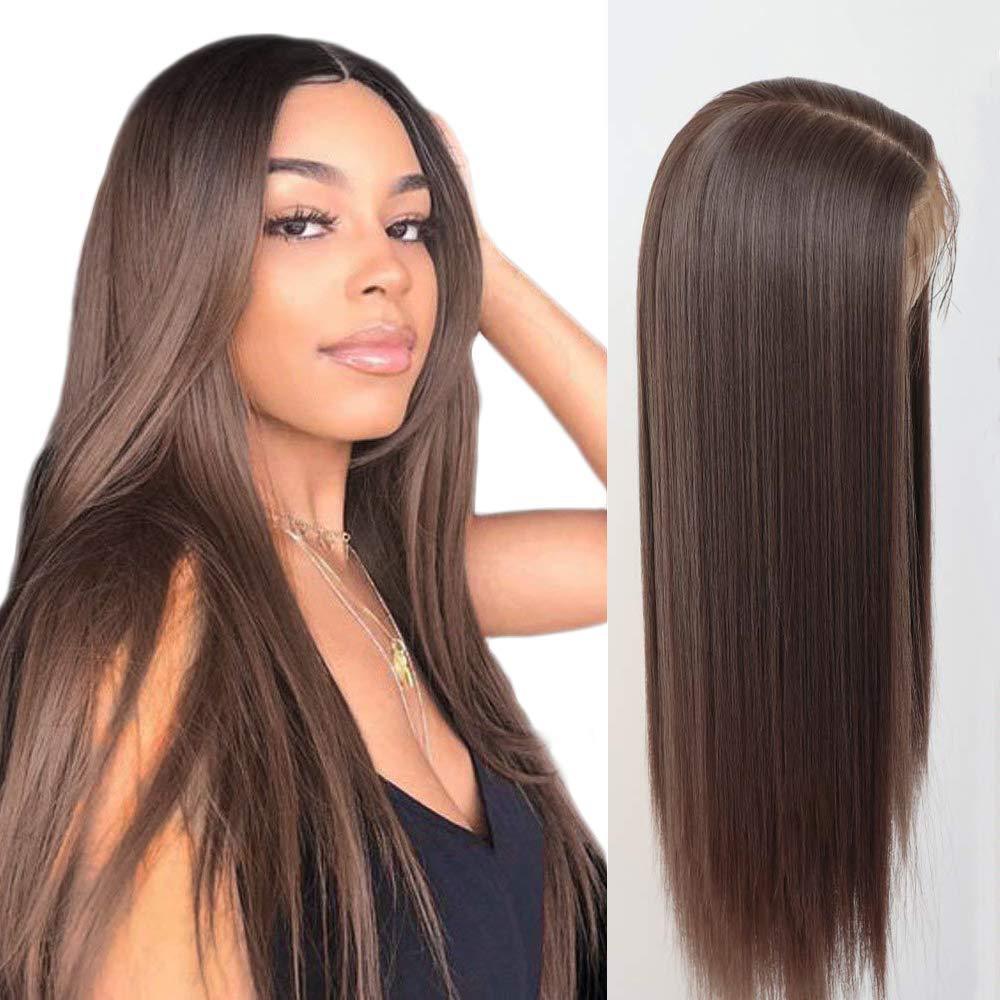 No.6 brown wig, long straight hair, women's fashion, cross-border, mid split, can be perm dyed, headband, wig manufacturer, one piece hair replacement