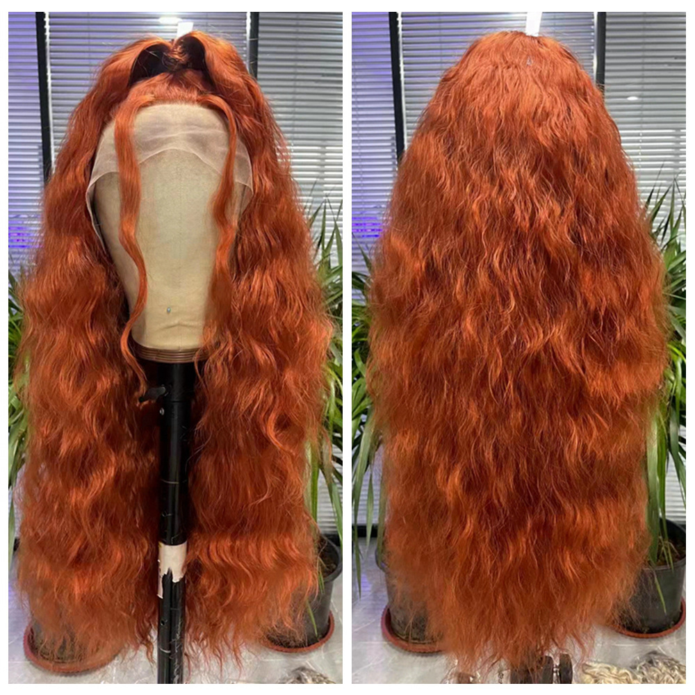 Cross border hot selling product for foreign trade, corn perm, long curly hair, synthetic fiber front lace, copper red wig, one piece hair replacement Cross border hot selling product for foreign trade, corn perm, long curly hair, synthetic fiber front lace, copper red wig, one piece hair replacement