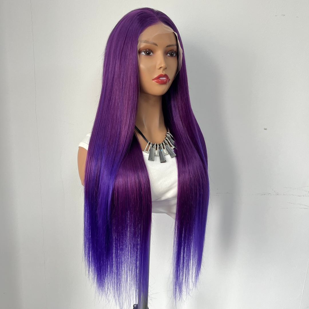 Purple gradient high-quality foreign trade hot selling 13x4 front lace synthetic wig headband, mid split long straight hair headband Purple gradient high-quality foreign trade hot selling 13x4 front lace synthetic wig headband, mid split long straight hair headband