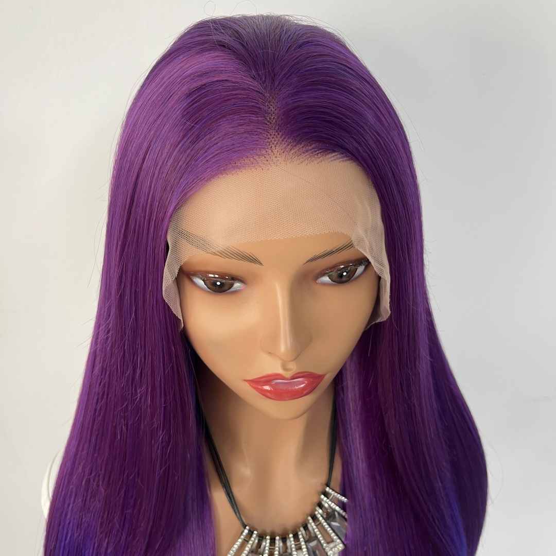 Purple gradient high-quality foreign trade hot selling 13x4 front lace synthetic wig headband, mid split long straight hair headband Purple gradient high-quality foreign trade hot selling 13x4 front lace synthetic wig headband, mid split long straight hair headband