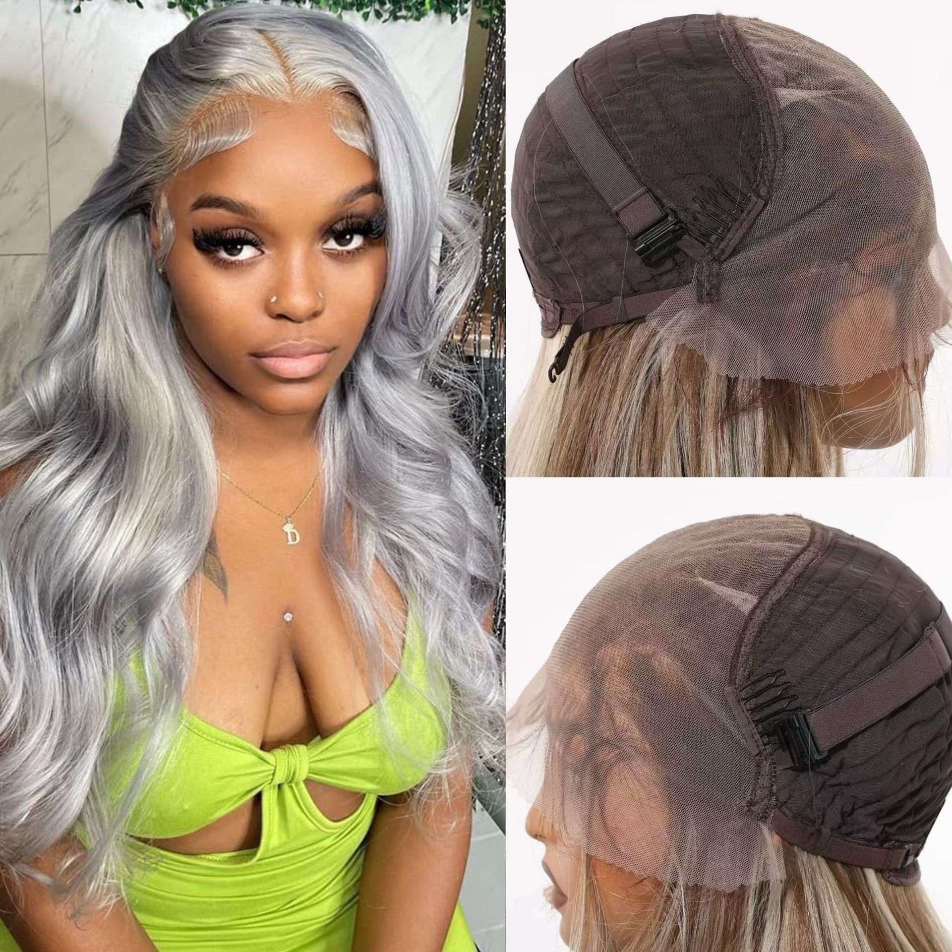 Cross border European and American fashion silver gray wig, hot selling in Africa, 13 * 6 front lace big wave long curly hair full head cover