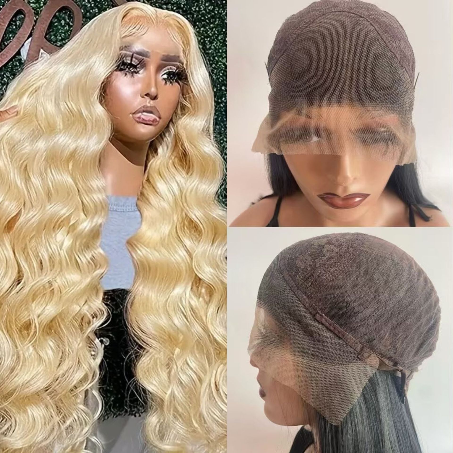 Cross border new wig for women with long curly hair, light gold fluffy front lace, 13 * 4 curly hair, foreign trade synthetic hair cover