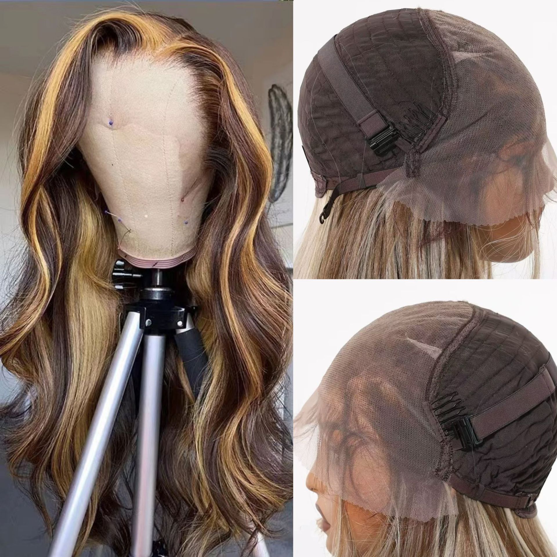 European and American wig women's fashion mid length curly black brown mixed color 13 * 6 front lace wavy curly long hair headband