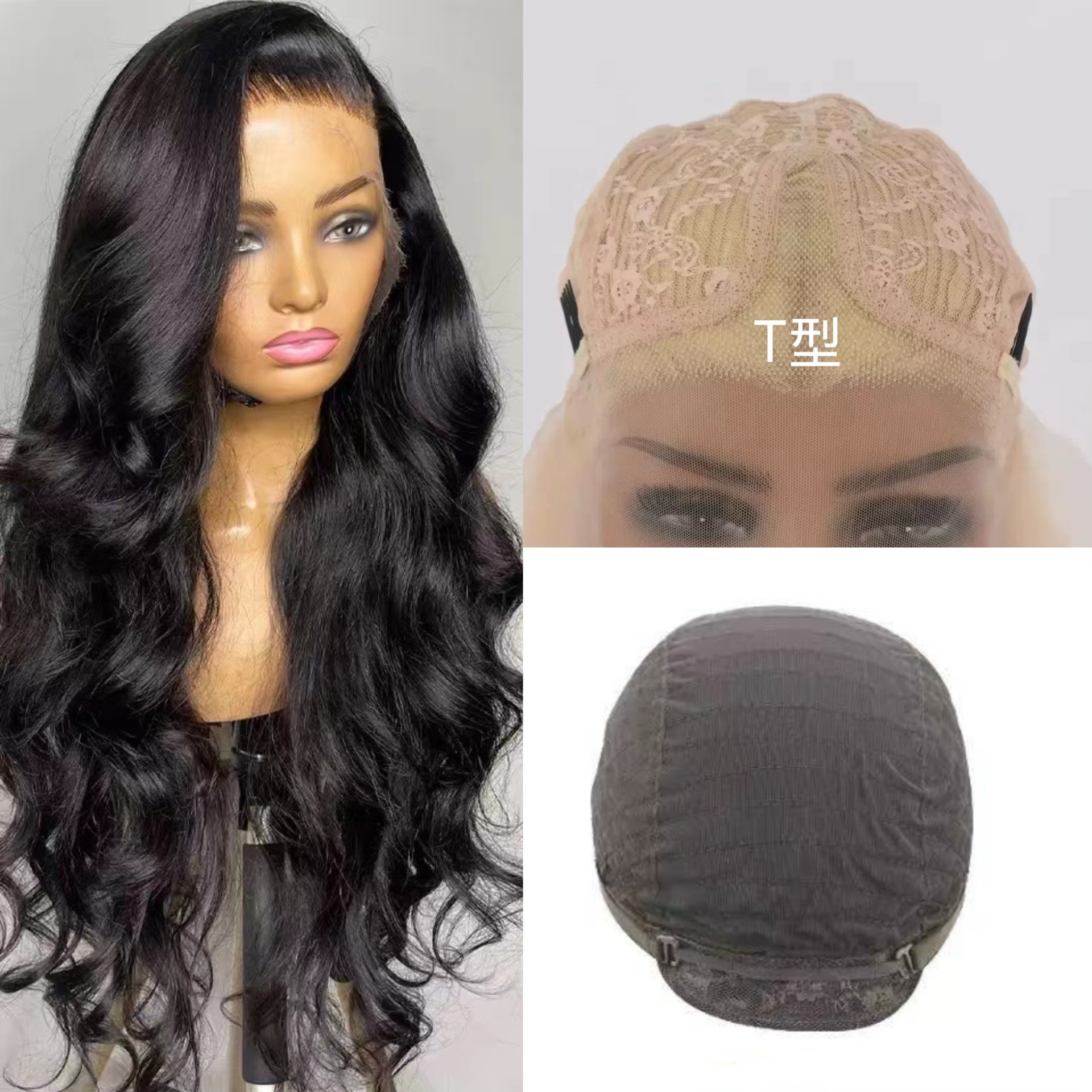 European and American T-shaped lace wig for women, Amazon new product wig for women, mid length curly hair, wavy synthetic headband for women