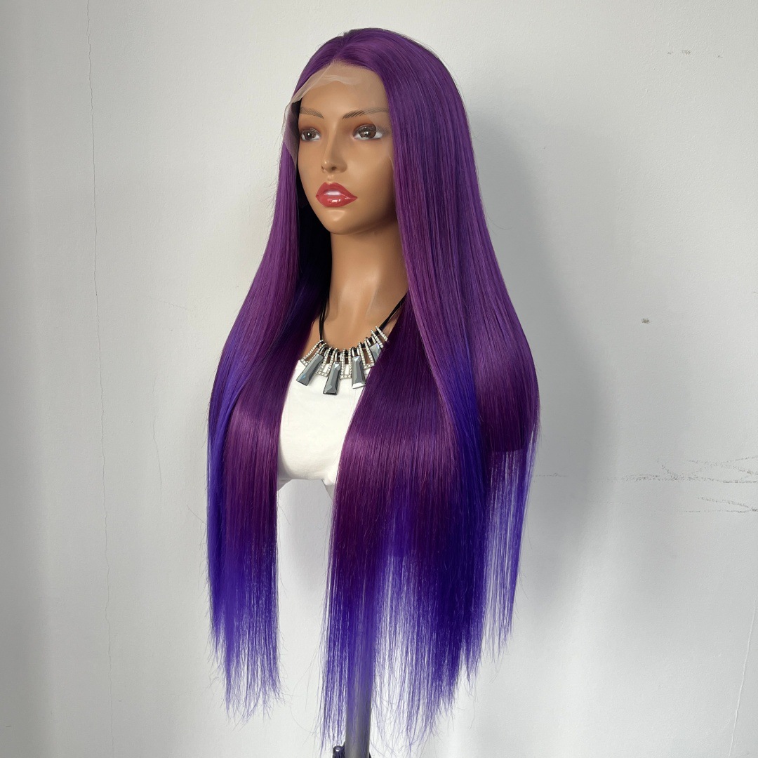 Purple gradient high-quality foreign trade hot selling 13x4 front lace synthetic wig headband, mid split long straight hair headband Purple gradient high-quality foreign trade hot selling 13x4 front lace synthetic wig headband, mid split long straight hair headband
