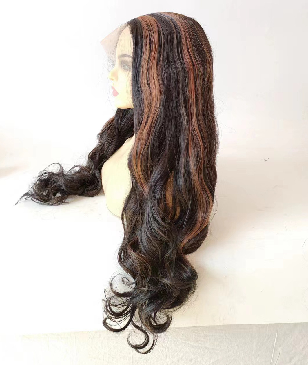 4/30 Fashion Mid point Color Long Curled Hair T-Part Hot Selling European and American Synthetic Front Lace Wig One Piece Hair Replacement 4/30 Fashion Mid point Color Long Curled Hair T-Part Hot Selling European and American Synthetic Front Lace Wig One Piece Hair Replacement