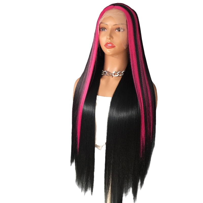 Foreign trade hot selling 13x4 front lace synthetic wig headband, mid split long straight hair, cross dyed gradient, factory direct sales Foreign trade hot selling 13x4 front lace synthetic wig headband, mid split long straight hair, cross dyed gradient, factory direct sales