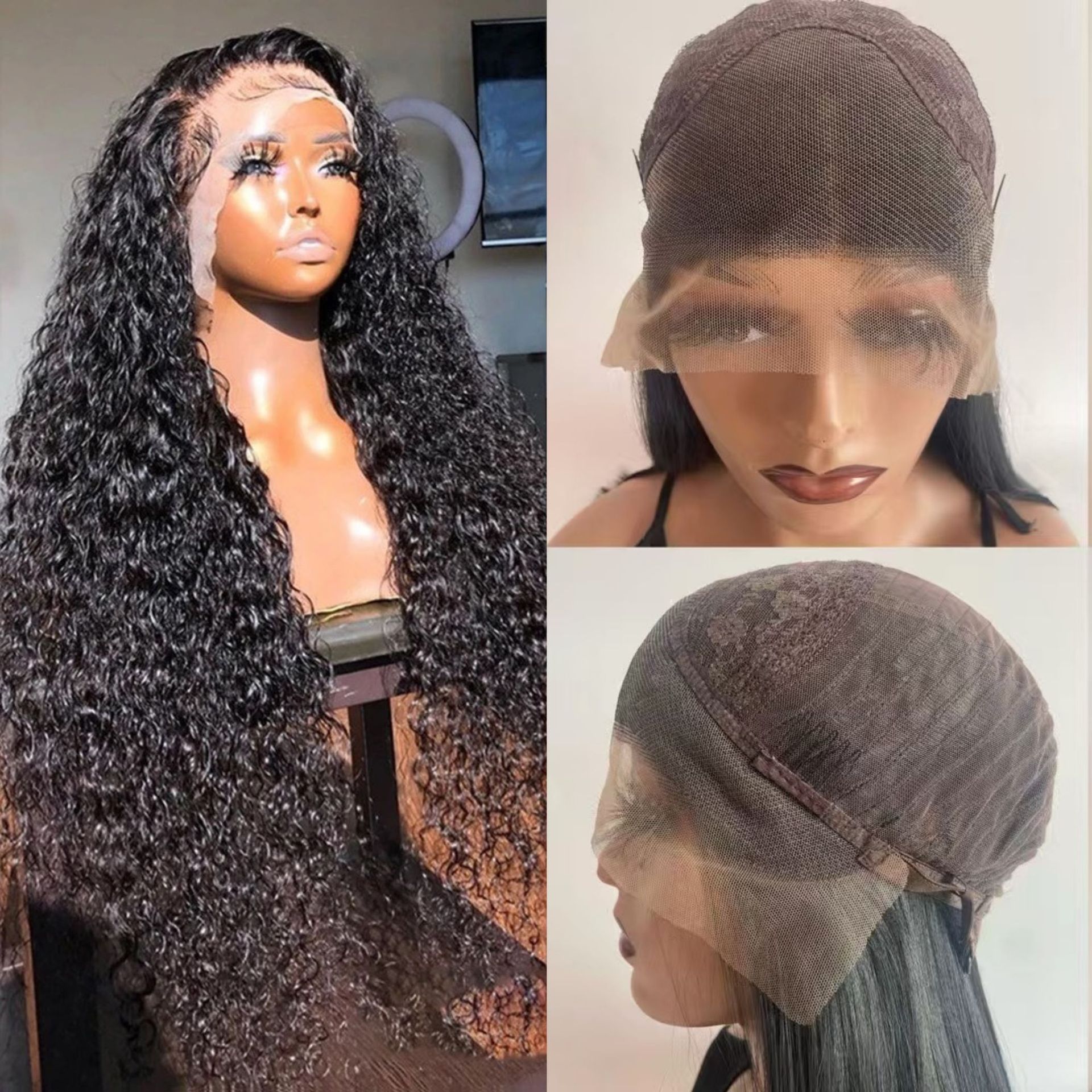 African Cross border Fashion Front Lace 13 * 4 Wig European and American Small Roll Tube Explosion Head Female Middle Split Small Roll Long Roll Hair