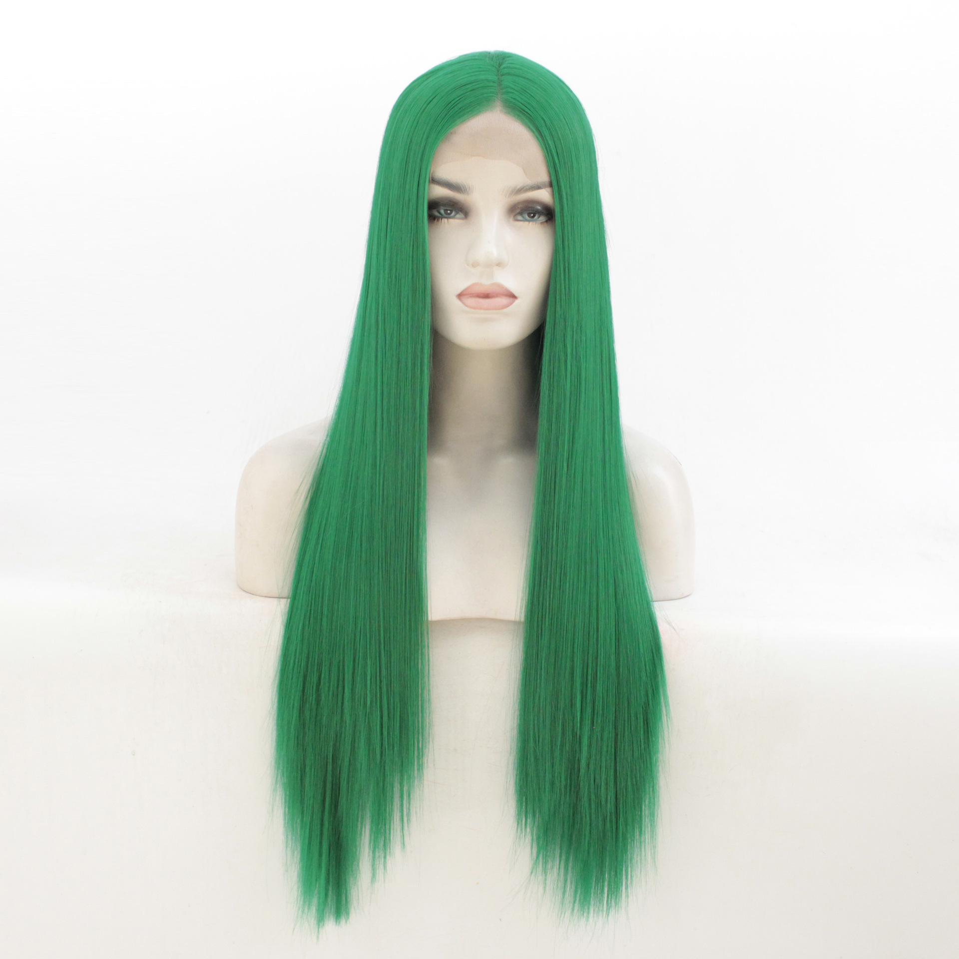 European Fashion Long Straight Wig Half Hand Hook Can Heat Stain Wig Green Can Cosplay Headset Manufacturer Wholesale
