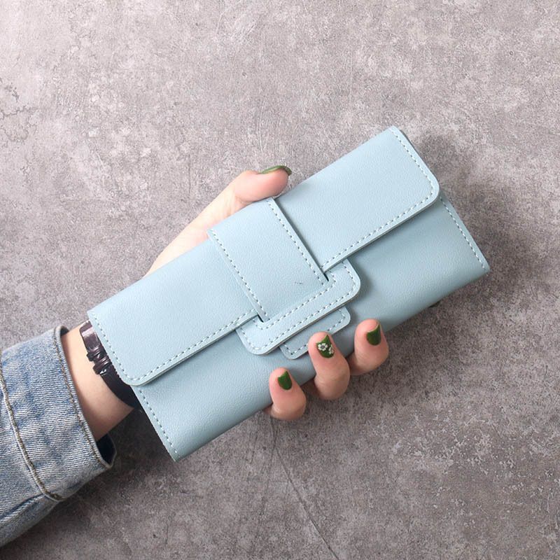 Wallet women's long style simple female student fashion three fold flip cover small fresh zero wallet multifunctional buckle card bag for women