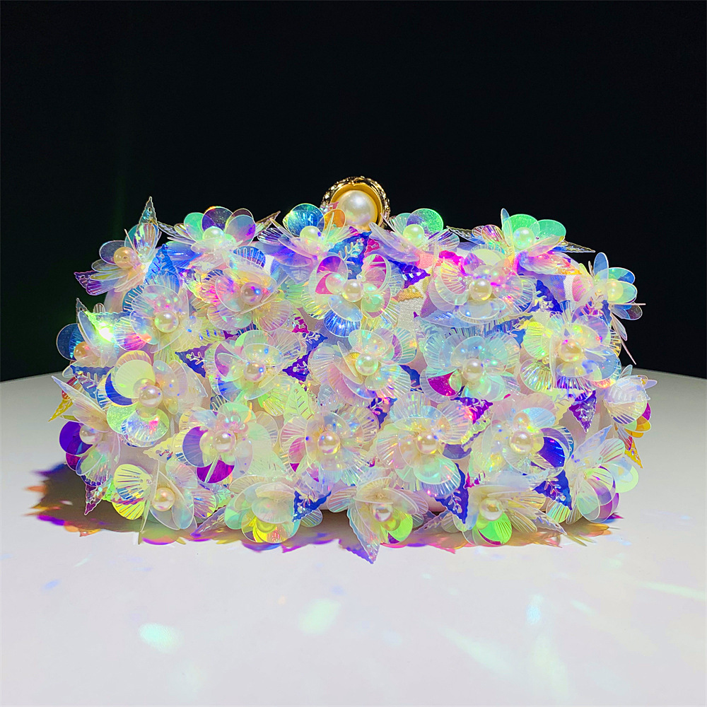 Hengmei handmade gradient flower sequin hand-held bag for women's dinner dress bag Hengmei handmade gradient flower sequin hand-held bag for women's dinner dress bag