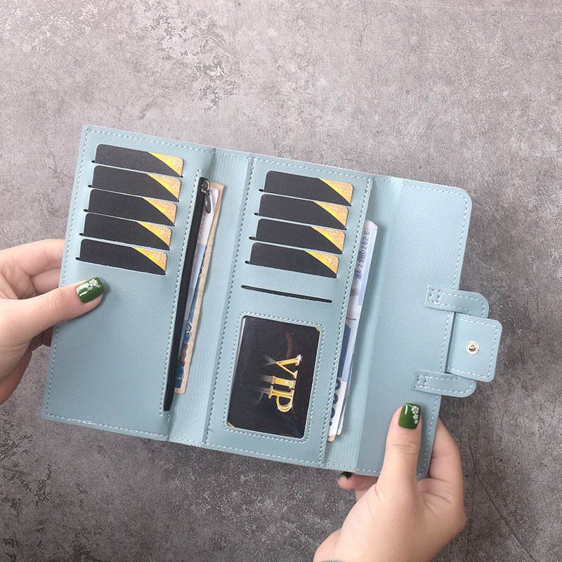 Wallet women's long style simple female student fashion three fold flip cover small fresh zero wallet multifunctional buckle card bag for women Wallet women's long style simple female student fashion three fold flip cover small fresh zero wallet multifunctional buckle card bag for women