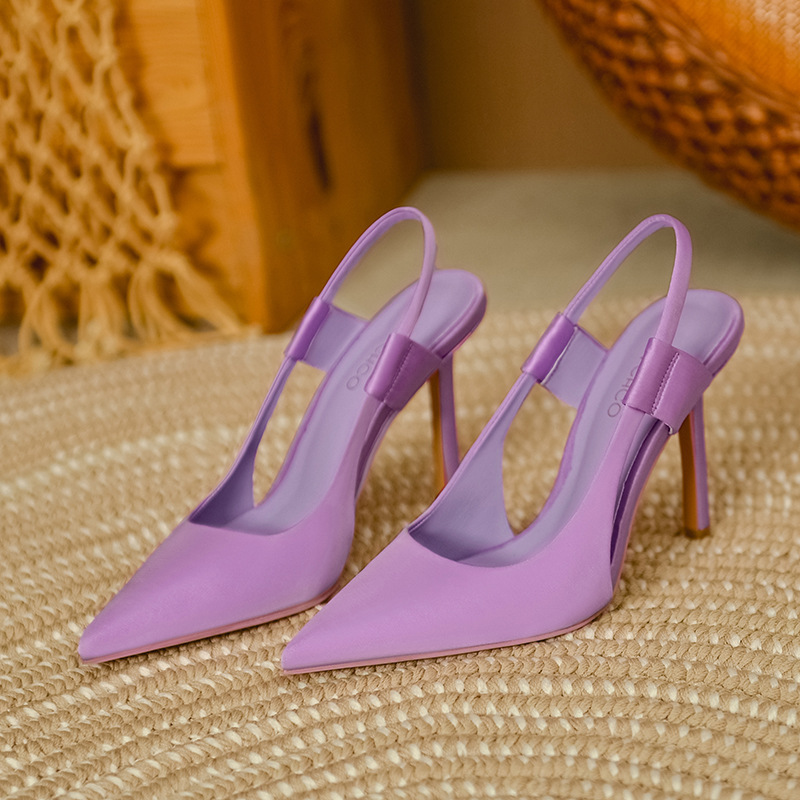 Pink pointed high-heeled shoes for girls with a slim high-heeled temperament, M ü ller single shoes, new French slim heel elegant toe sandals Pink pointed high-heeled shoes for girls with a slim high-heeled temperament, M ü ller single shoes, new French slim heel elegant toe sandals