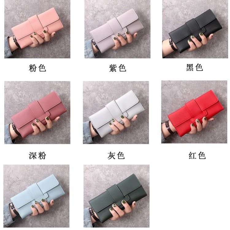 Wallet women's long style simple female student fashion three fold flip cover small fresh zero wallet multifunctional buckle card bag for women Wallet women's long style simple female student fashion three fold flip cover small fresh zero wallet multifunctional buckle card bag for women