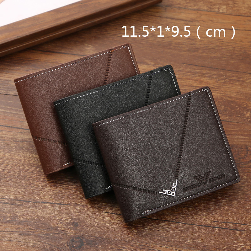 New men's wallet, men's short wallet, men's youth simple and fashionable, multi slot plain weave horizontal and vertical embossed wallet