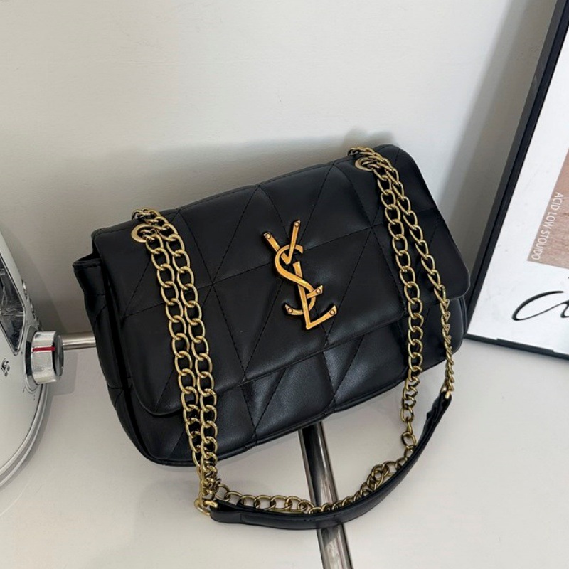 High end 2025 new Korean style temperament diamond grille style crossbody bag, fashionable chain shoulder bag, niche women's bag