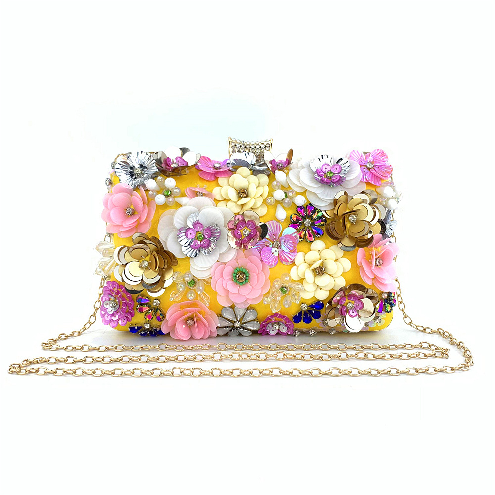 Hengmei Chaozhou direct sales manufacturer provides cross-border banquet bags for women, handmade colorful flower bead bags, and one piece dropshipping service