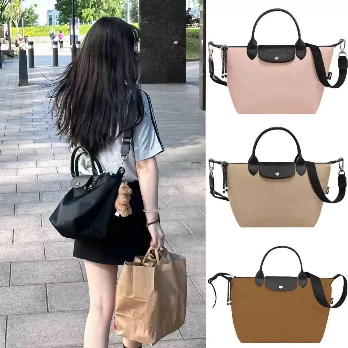 Longxiang bag Energy twill style short handle dumpling bag, hand-held single shoulder diagonal cross bag, travel bag, large capacity mommy bag