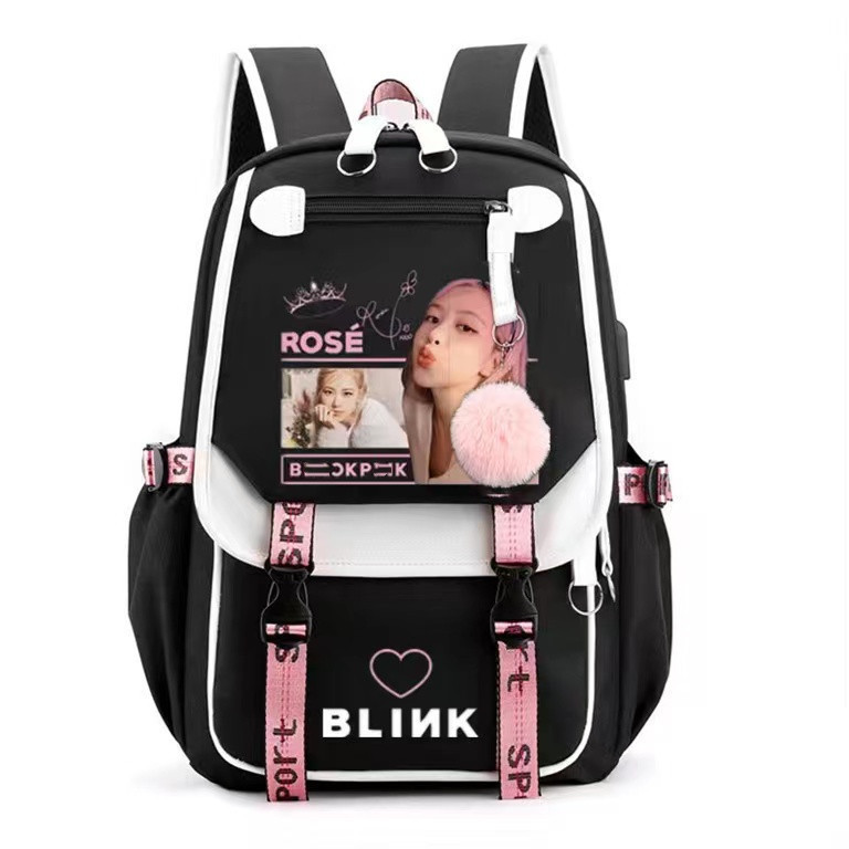 Korean girl group Kim Ji soo, Kim Jenny, Park Choi young printed backpack, backpack, large capacity USB interface, student Korean girl group Kim Ji soo, Kim Jenny, Park Choi young printed backpack, backpack, large capacity USB interface, student