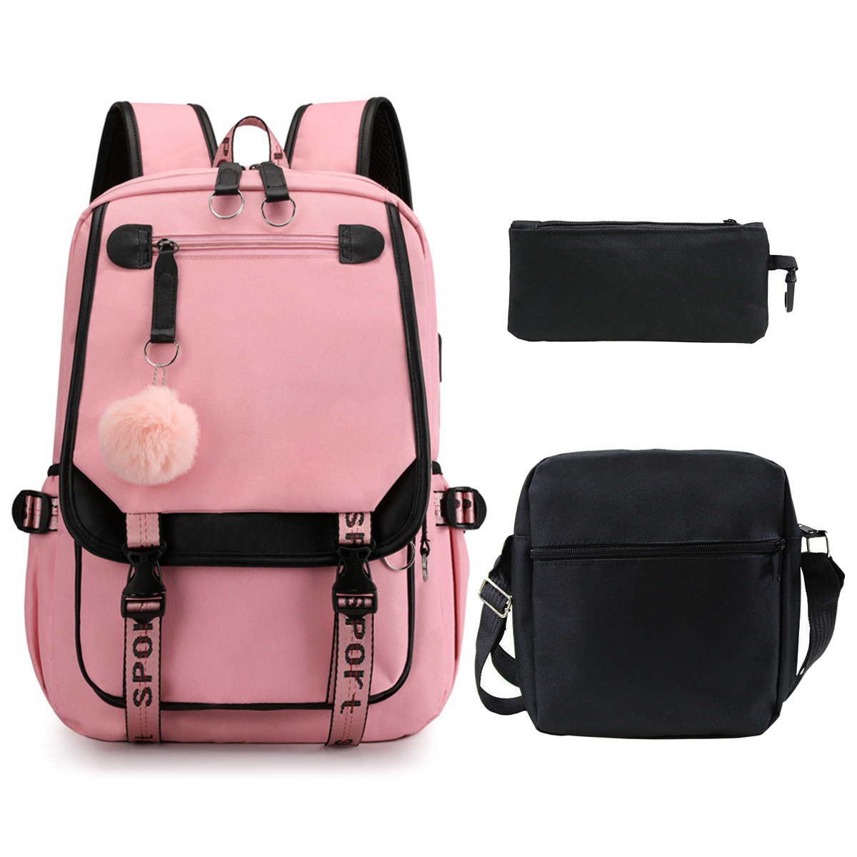 Cross border photo production of student backpack, shoulder bag, pencil case, three piece set, multifunctional fashion backpack, minimum order one piece Cross border photo production of student backpack, shoulder bag, pencil case, three piece set, multifunctional fashion backpack, minimum order one piece