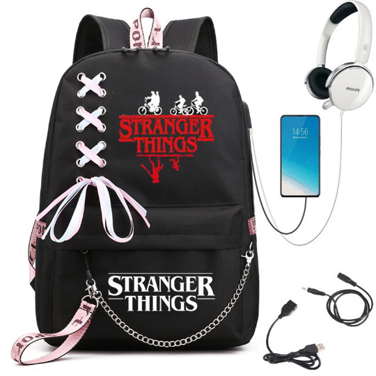 Cross border New American TV Series Stranger Story Backpack USB Charging Night Light Backpack for Middle School Students Cross border New American TV Series Stranger Story Backpack USB Charging Night Light Backpack for Middle School Students