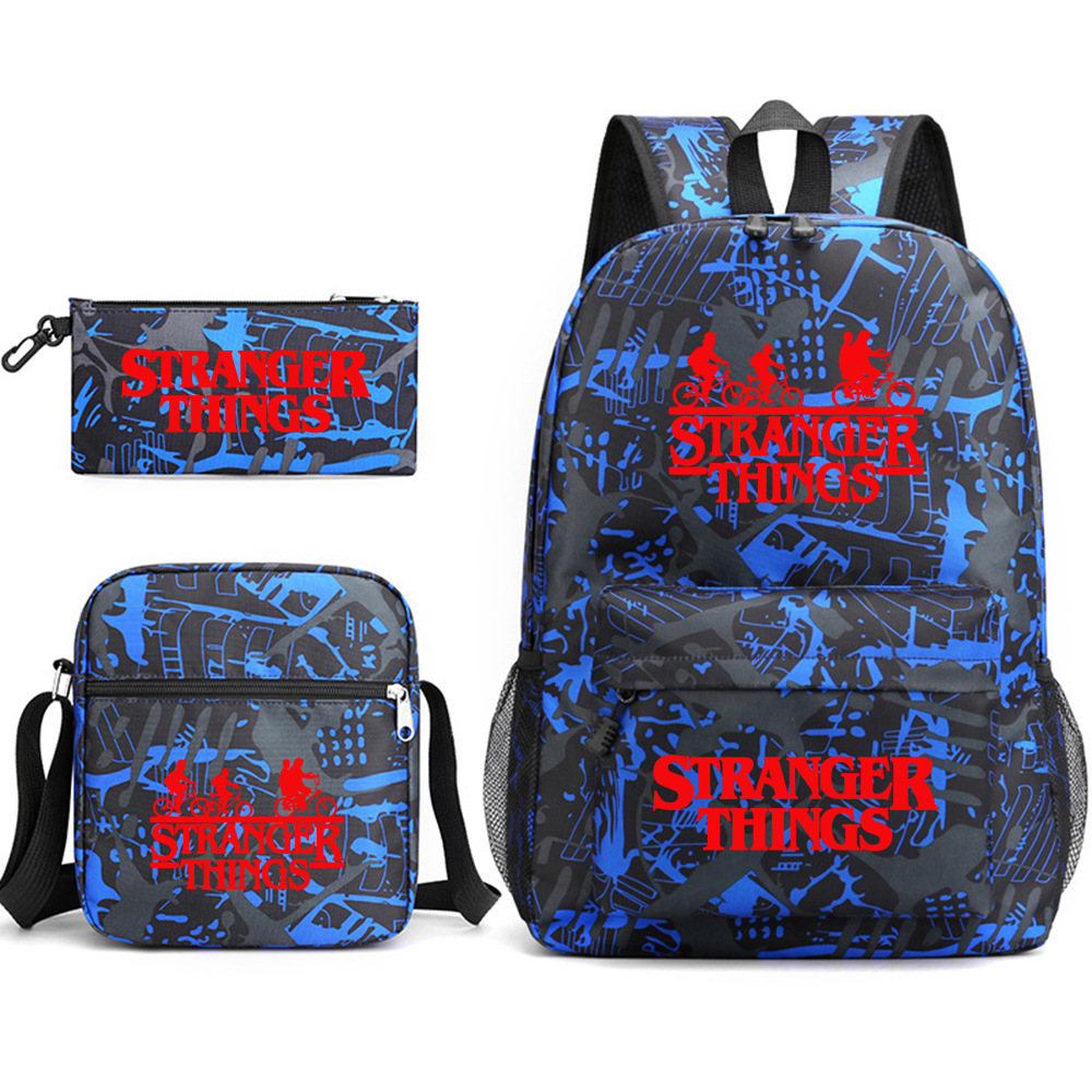 Stranger Things 3-piece backpack, casual canvas backpack, male and female student backpack, printed large capacity outdoor bag Stranger Things 3-piece backpack, casual canvas backpack, male and female student backpack, printed large capacity outdoor bag