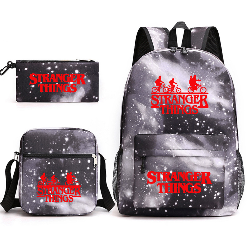 Stranger Things 3-piece backpack, casual canvas backpack, male and female student backpack, printed large capacity outdoor bag Stranger Things 3-piece backpack, casual canvas backpack, male and female student backpack, printed large capacity outdoor bag