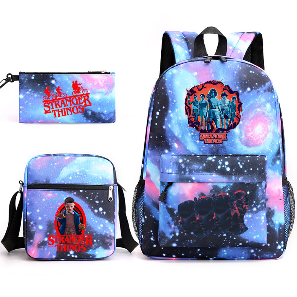 Stranger Things 3-piece backpack, casual canvas backpack, male and female student backpack, printed large capacity outdoor bag Stranger Things 3-piece backpack, casual canvas backpack, male and female student backpack, printed large capacity outdoor bag