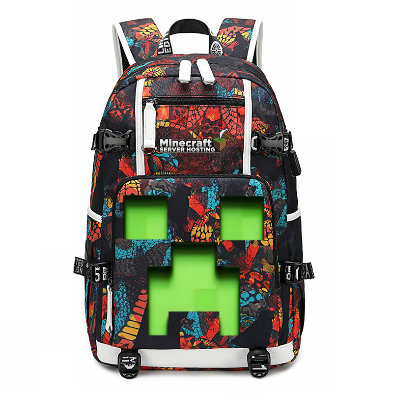 Cross border hot selling Minecraft game peripheral printed backpack outdoor large capacity travel bag