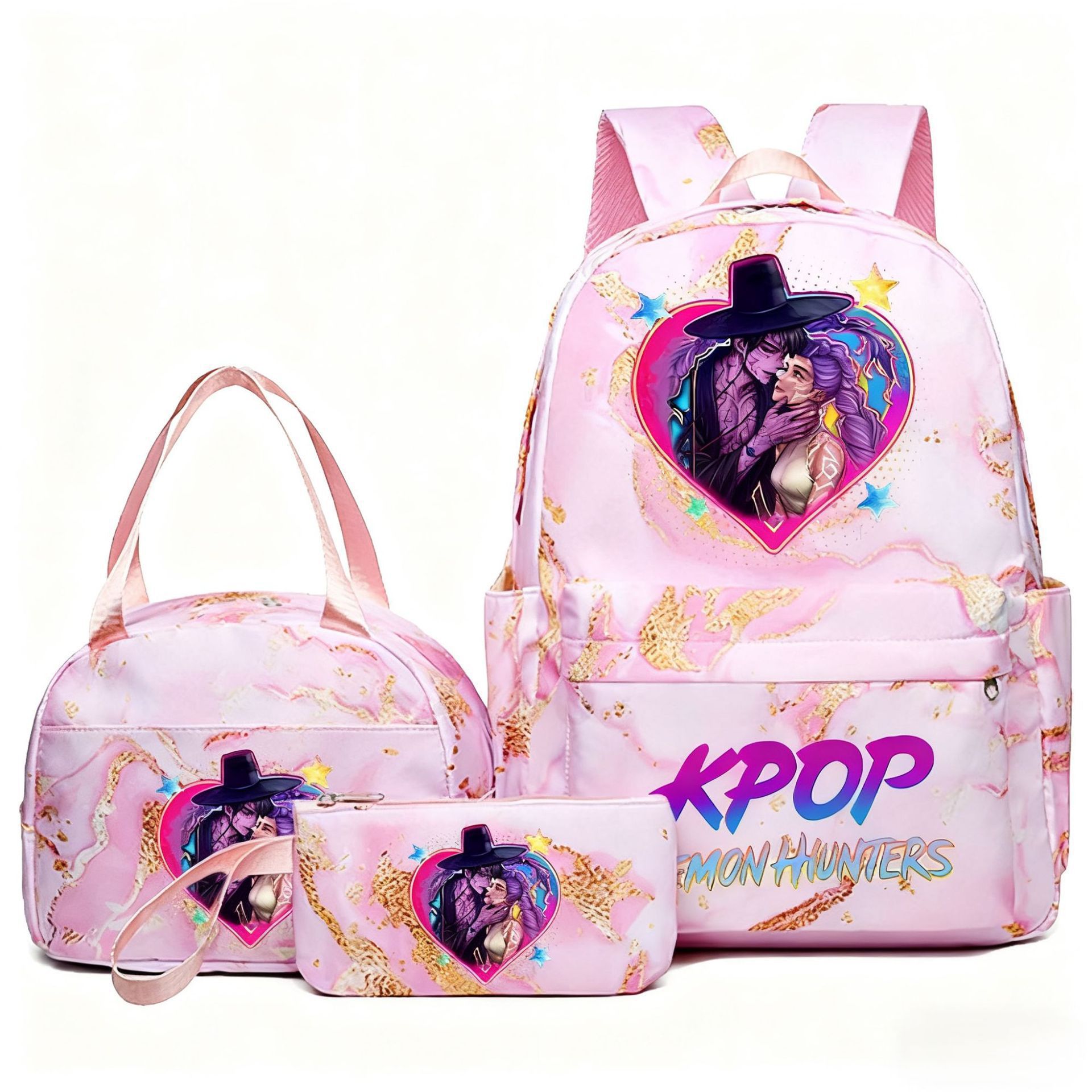 Foreign trade hot item demon hunter backpack kpop anime fashion student backpack lunch bag pencil box set Foreign trade hot item demon hunter backpack kpop anime fashion student backpack lunch bag pencil box set