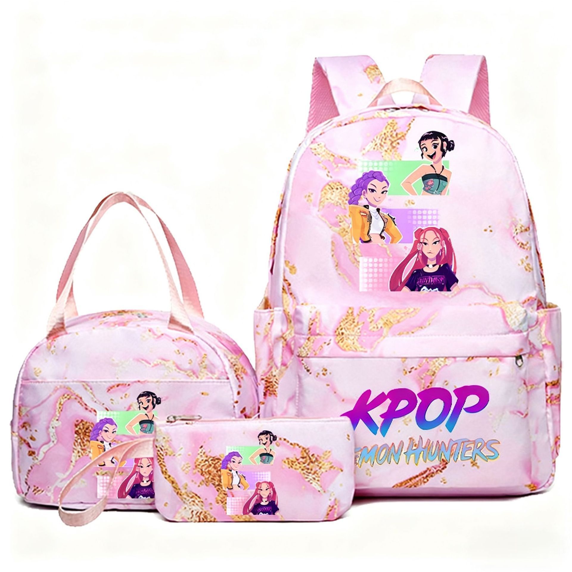 Foreign trade hot item demon hunter backpack kpop anime fashion student backpack lunch bag pencil box set Foreign trade hot item demon hunter backpack kpop anime fashion student backpack lunch bag pencil box set