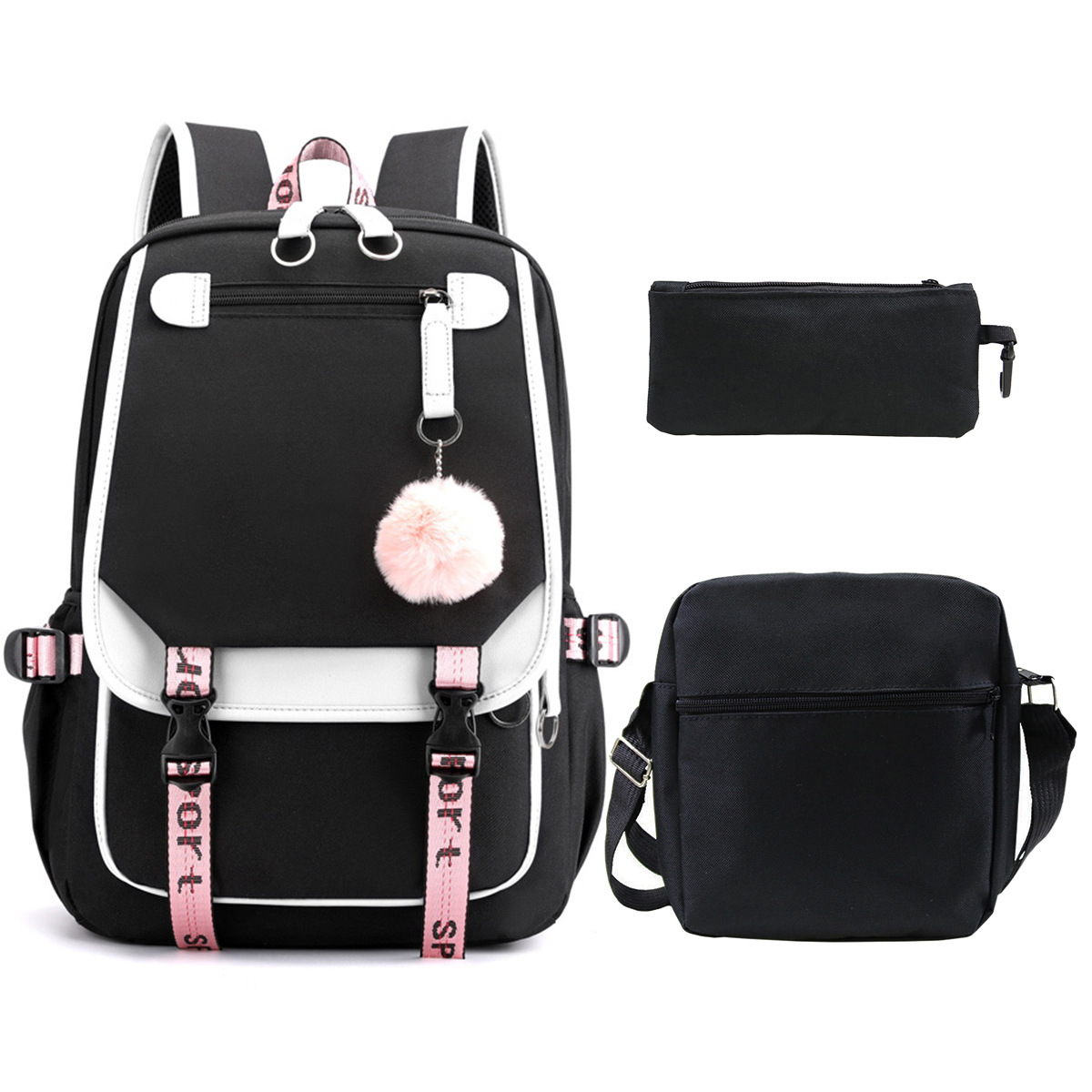 Cross border photo production of student backpack, shoulder bag, pencil case, three piece set, multifunctional fashion backpack, minimum order one piece Cross border photo production of student backpack, shoulder bag, pencil case, three piece set, multifunctional fashion backpack, minimum order one piece
