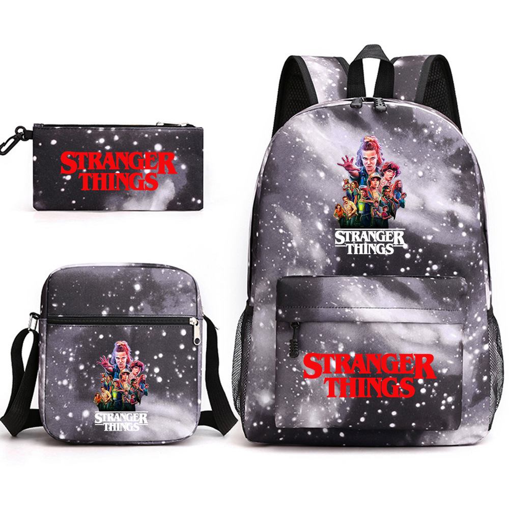 Stranger Things 3-piece backpack, casual canvas backpack, male and female student backpack, printed large capacity outdoor bag Stranger Things 3-piece backpack, casual canvas backpack, male and female student backpack, printed large capacity outdoor bag