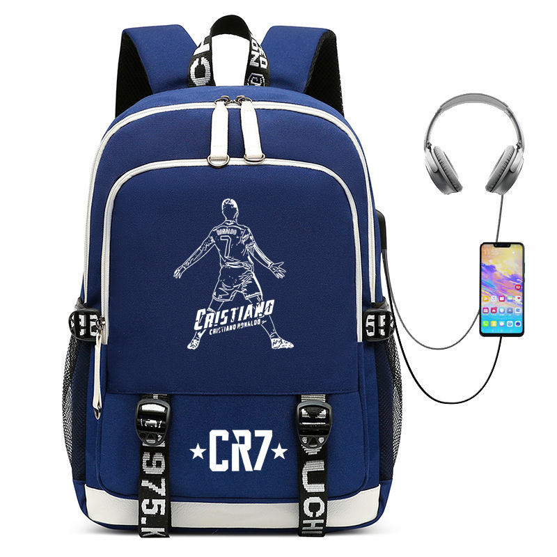 Hot selling football star Cristiano Ronaldo collection for teenagers, primary and secondary school students, USB men's and women's casual backpacks Hot selling football star Cristiano Ronaldo collection for teenagers, primary and secondary school students, USB men's and women's casual backpacks