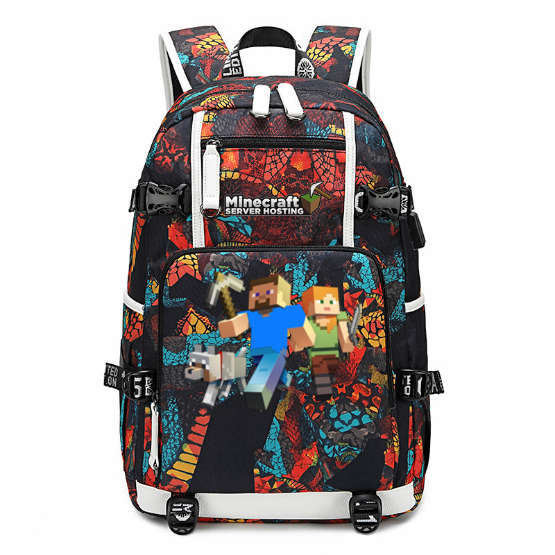 Cross border hot selling Minecraft game peripheral printed backpack outdoor large capacity travel bag Cross border hot selling Minecraft game peripheral printed backpack outdoor large capacity travel bag