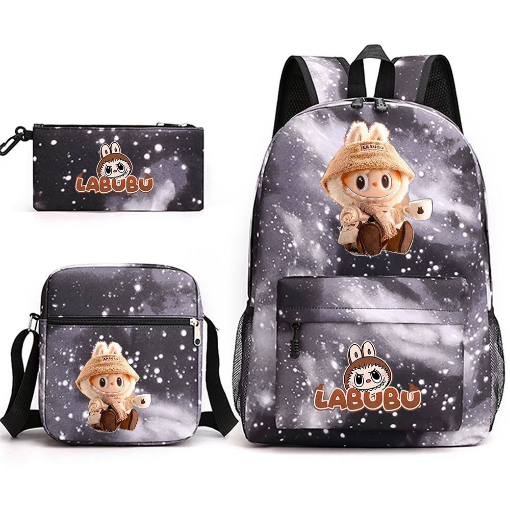 Cross border new hot selling Labubu peripheral printed student backpack backpack shoulder pencil case 3-piece set Cross border new hot selling Labubu peripheral printed student backpack backpack shoulder pencil case 3-piece set