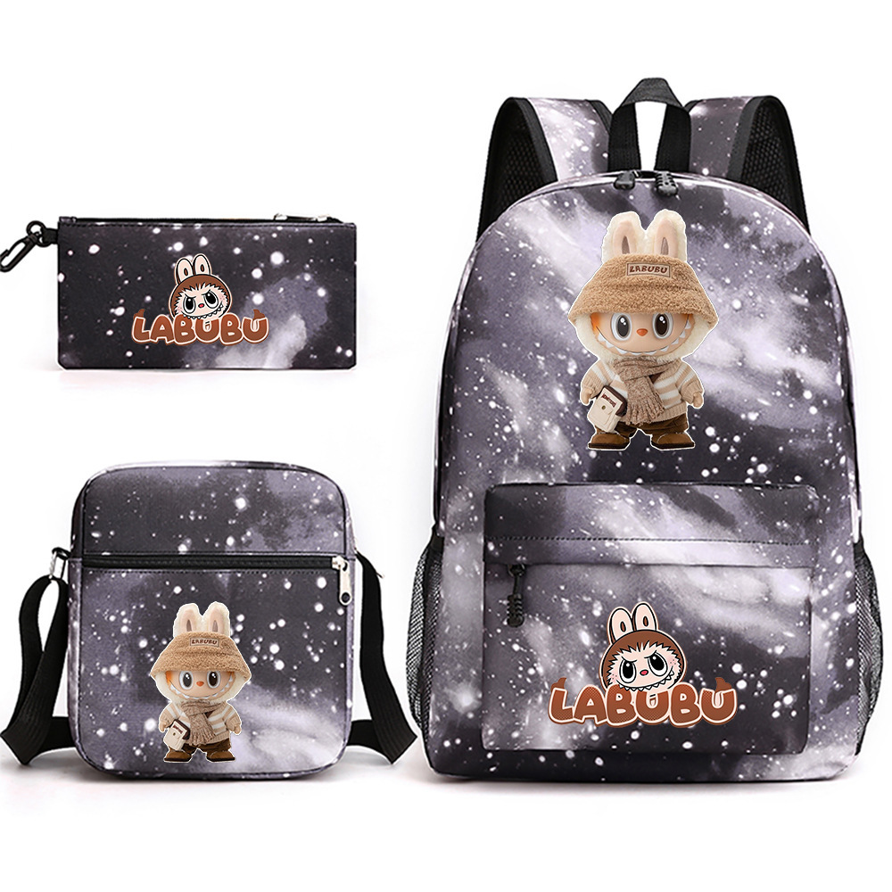 Cross border new hot selling Labubu peripheral printed student backpack backpack shoulder pencil case 3-piece set Cross border new hot selling Labubu peripheral printed student backpack backpack shoulder pencil case 3-piece set