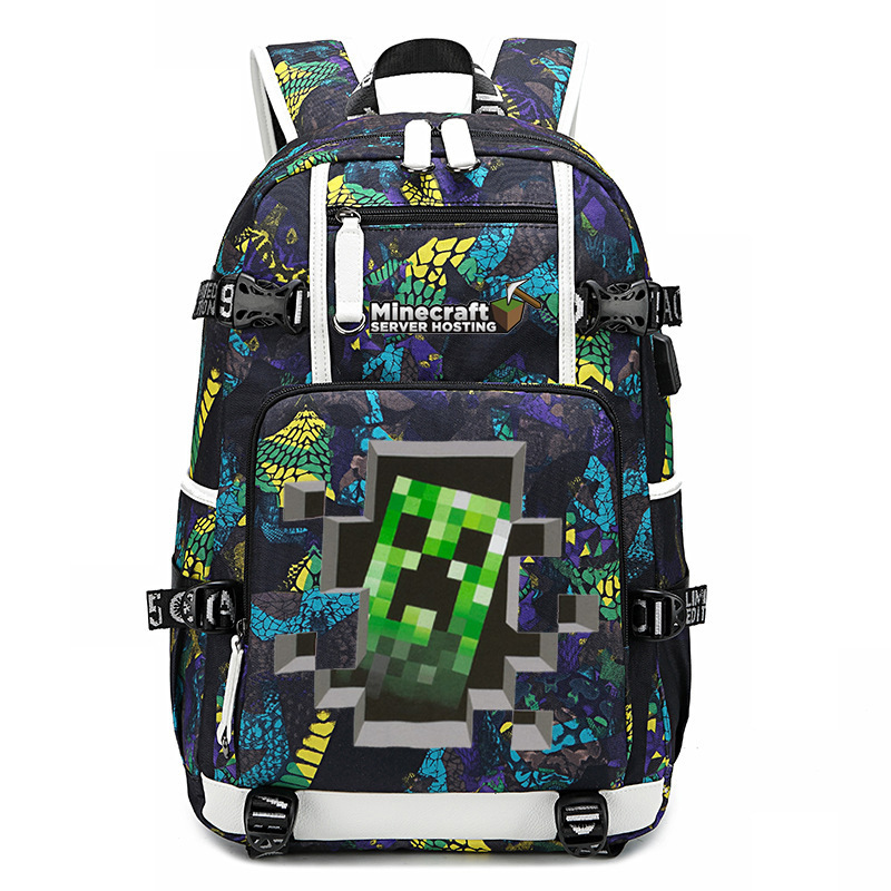 Cross border hot selling Minecraft game peripheral printed backpack outdoor large capacity travel bag Cross border hot selling Minecraft game peripheral printed backpack outdoor large capacity travel bag