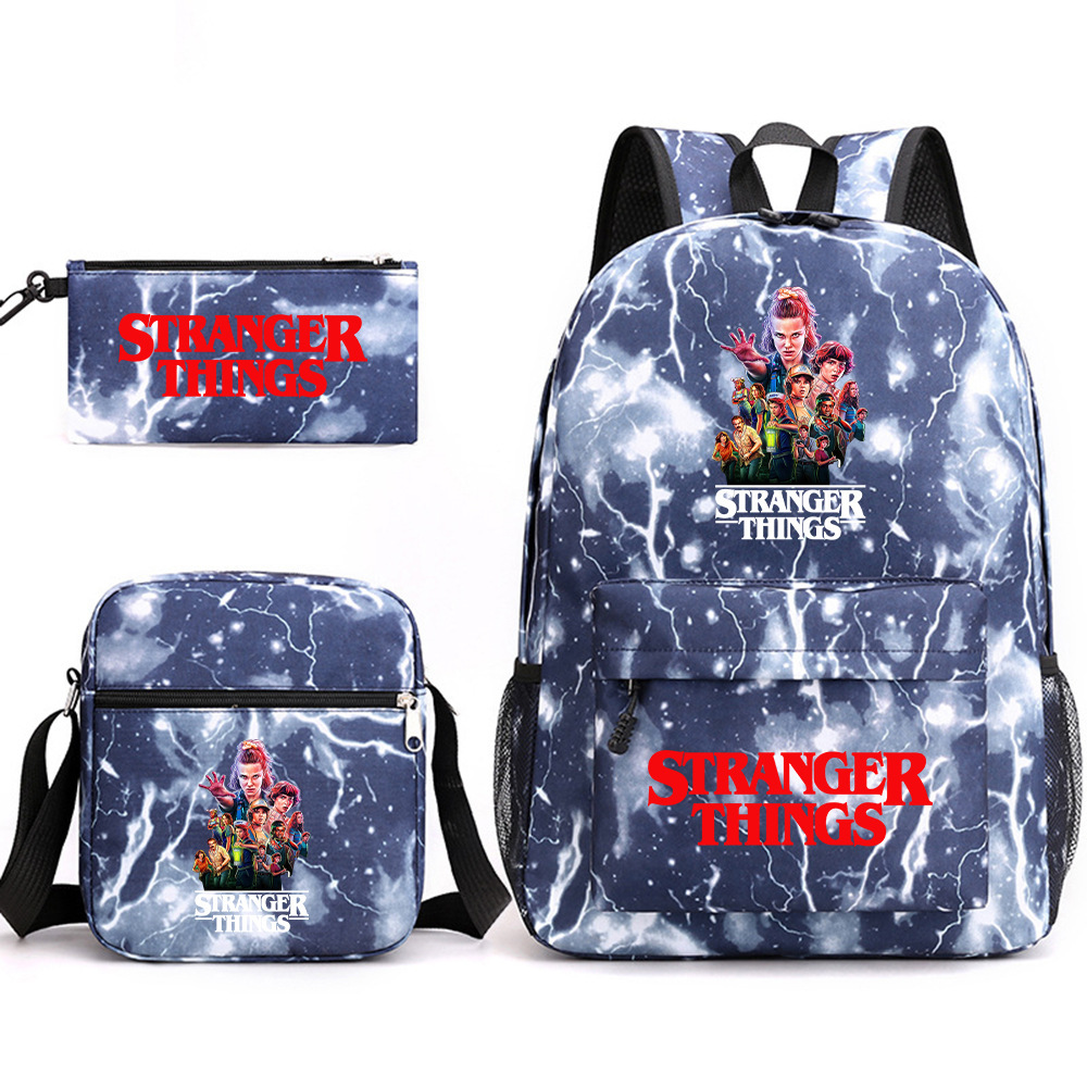 Stranger Things 3-piece backpack, casual canvas backpack, male and female student backpack, printed large capacity outdoor bag Stranger Things 3-piece backpack, casual canvas backpack, male and female student backpack, printed large capacity outdoor bag