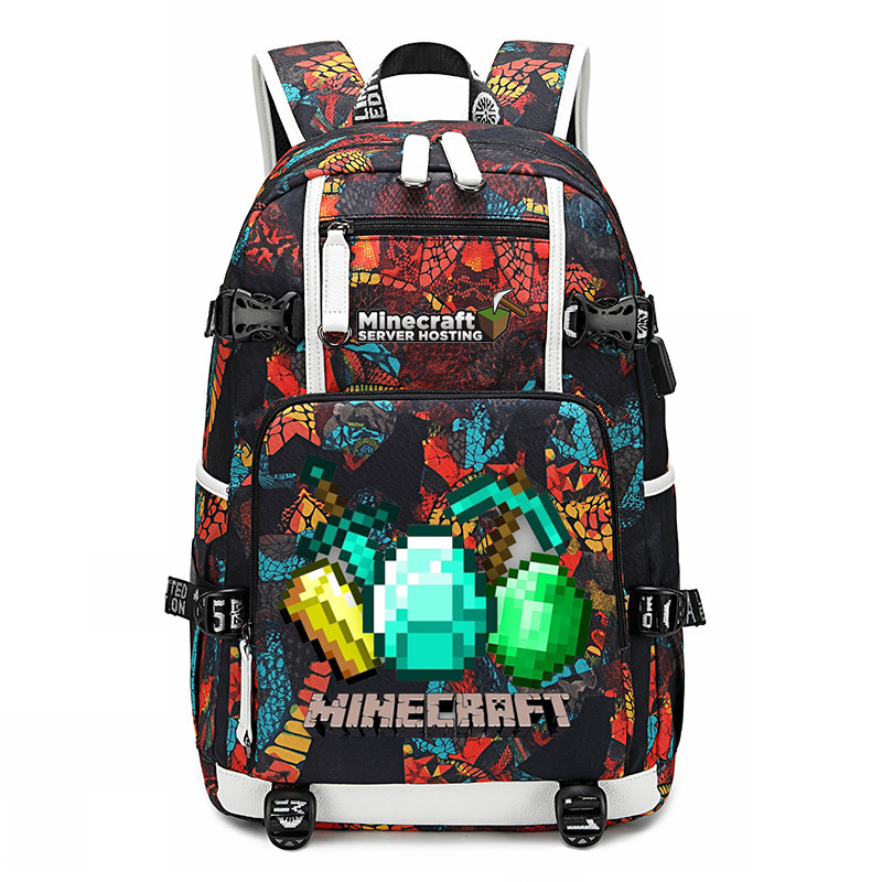 Cross border hot selling Minecraft game peripheral printed backpack outdoor large capacity travel bag Cross border hot selling Minecraft game peripheral printed backpack outdoor large capacity travel bag
