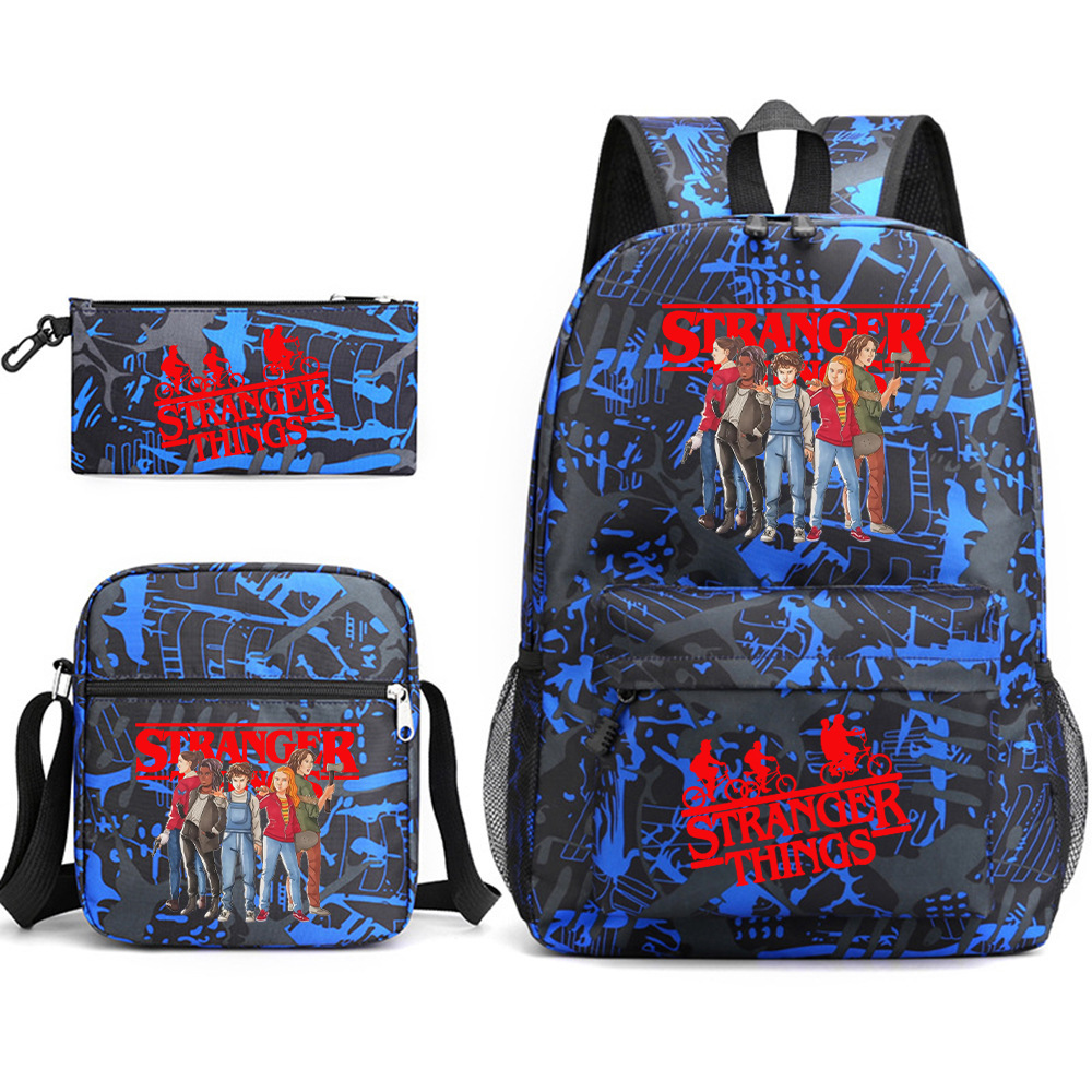 Stranger Things 3-piece backpack, casual canvas backpack, male and female student backpack, printed large capacity outdoor bag Stranger Things 3-piece backpack, casual canvas backpack, male and female student backpack, printed large capacity outdoor bag