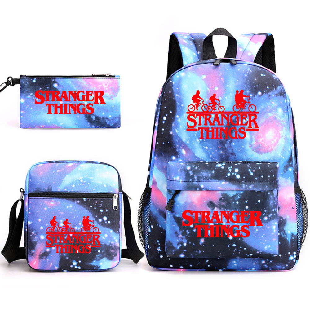 Stranger Things 3-piece backpack, casual canvas backpack, male and female student backpack, printed large capacity outdoor bag Stranger Things 3-piece backpack, casual canvas backpack, male and female student backpack, printed large capacity outdoor bag
