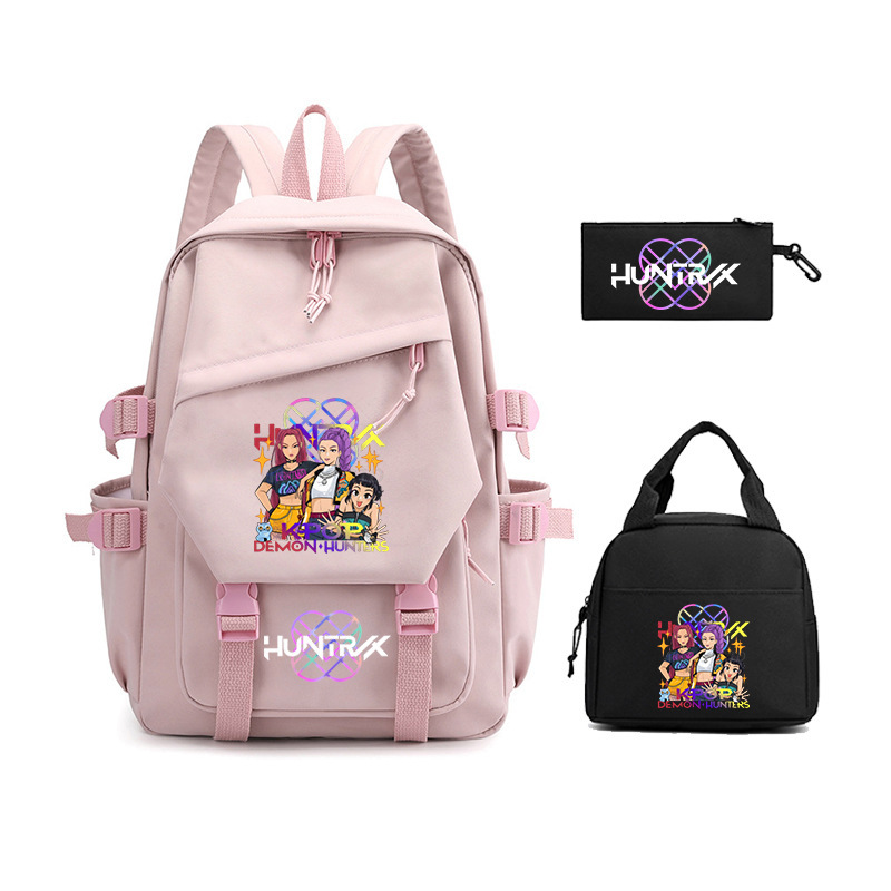 Cross border new witch hunting group KPop student backpack three piece set lunch bag zipper pencil case student backpack lightweight