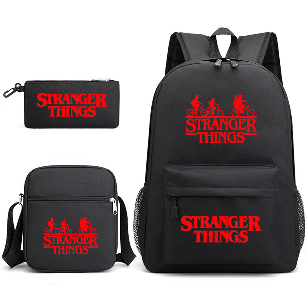 Stranger Things 3-piece backpack, casual canvas backpack, male and female student backpack, printed large capacity outdoor bag Stranger Things 3-piece backpack, casual canvas backpack, male and female student backpack, printed large capacity outdoor bag