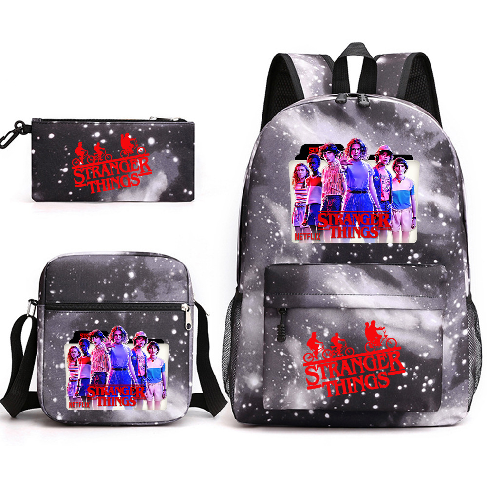 Stranger Things 3-piece backpack, casual canvas backpack, male and female student backpack, printed large capacity outdoor bag Stranger Things 3-piece backpack, casual canvas backpack, male and female student backpack, printed large capacity outdoor bag
