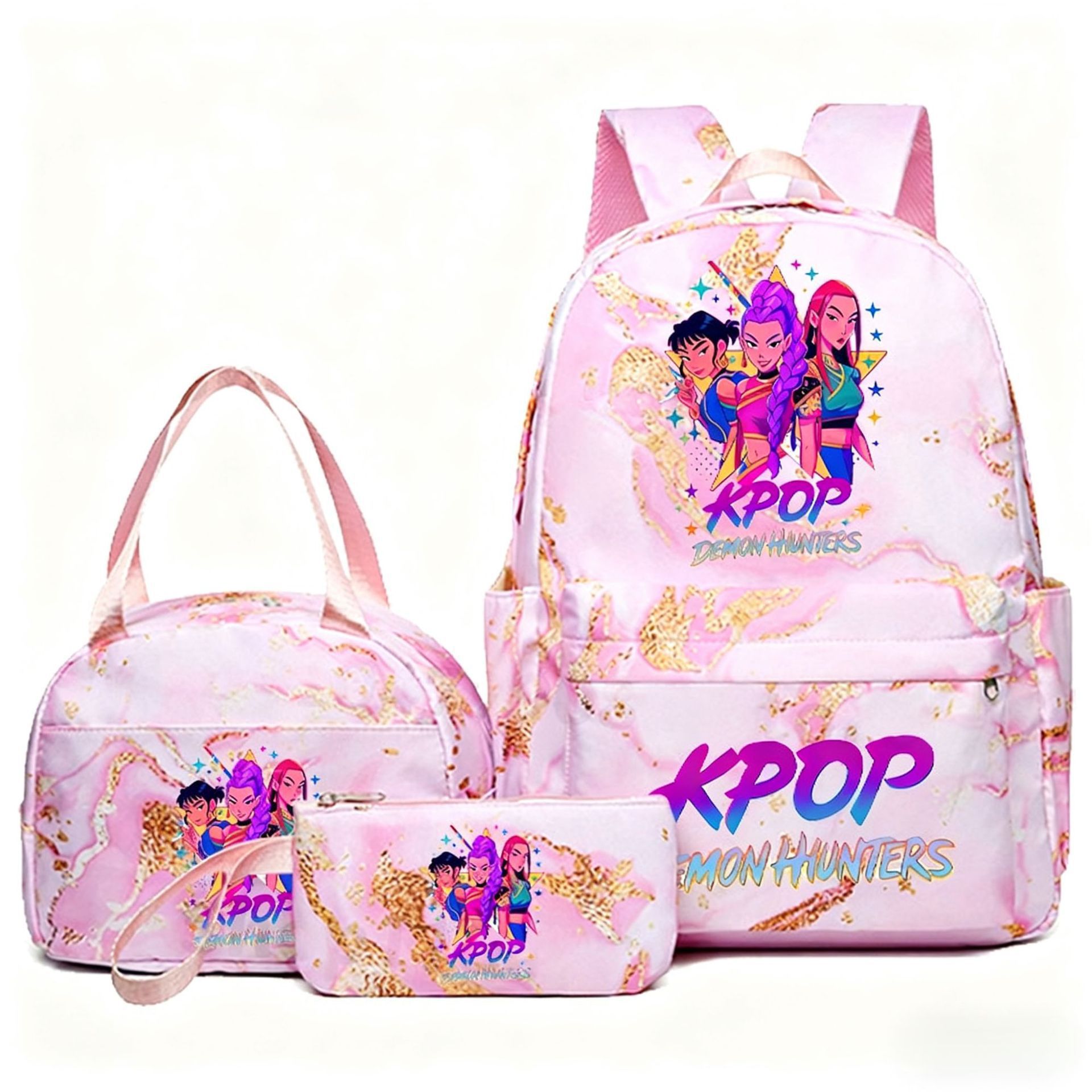 Foreign trade hot item demon hunter backpack kpop anime fashion student backpack lunch bag pencil box set Foreign trade hot item demon hunter backpack kpop anime fashion student backpack lunch bag pencil box set